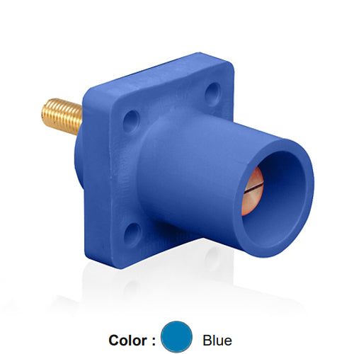 Leviton 16R23-1UB, 16 Series Single Pole Cam-Type Male Panel Mount Receptacle, Industrial Grade, 90-Degree, 1.125'' Length Threaded Stud Termination, #2 - 4/0 AWG, 400 Amp Max, Blue