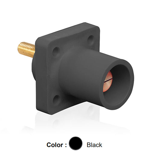 Leviton 16R23-1UE, 16 Series Single Pole Cam-Type Male Panel Mount Receptacle, Industrial Grade, 90-Degree, 1.125'' Length Threaded Stud Termination, #2 - 4/0 AWG, 400 Amp Max, Black