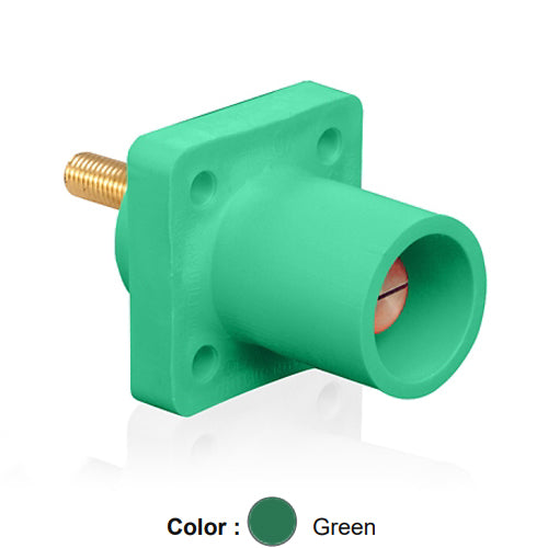 Leviton 16R23-1UG, 16 Series Single Pole Cam-Type Male Panel Mount Receptacle, Industrial Grade, 90-Degree, 1.125'' Length Threaded Stud Termination, #2 - 4/0 AWG, 400 Amp Max, Green