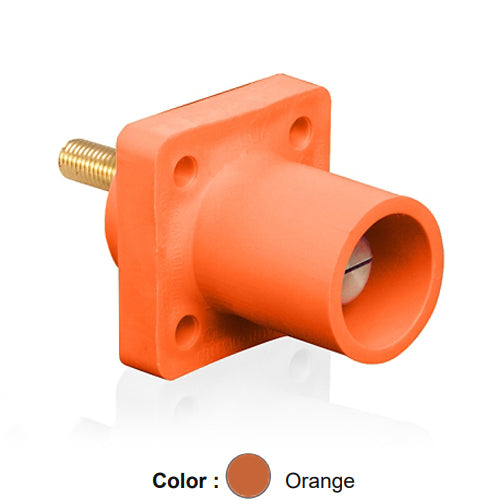 Leviton 16R23-1UO, 16 Series Single Pole Cam-Type Male Panel Mount Receptacle, Industrial Grade, 90-Degree, 1.125'' Length Threaded Stud Termination, #2 - 4/0 AWG, 400 Amp Max, Orange