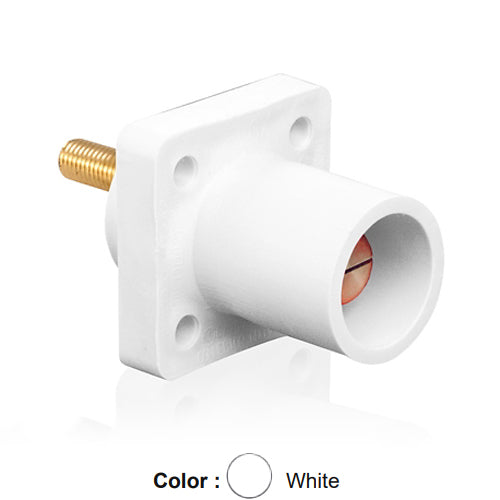 Leviton 16R23-1UW, 16 Series Single Pole Cam-Type Male Panel Mount Receptacle, Industrial Grade, 90-Degree, 1.125'' Length Threaded Stud Termination, #2 - 4/0 AWG, 400 Amp Max, White
