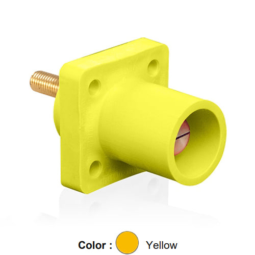 Leviton 16R23-1UY, 16 Series Single Pole Cam-Type Male Panel Mount Receptacle, Industrial Grade, 90-Degree, 1.125'' Length Threaded Stud Termination, #2 - 4/0 AWG, 400 Amp Max, Yellow