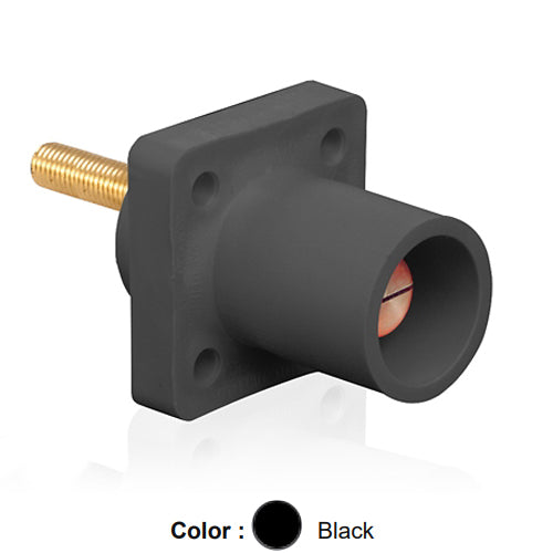 Leviton 16R23-4UE, 16 Series Single Pole Cam-Type Male Panel Mount Receptacle, Industrial Grade, 90-Degree, 1.5'' Length Threaded Stud Termination, #2 - 4/0 AWG, 400 Amp Max, Black