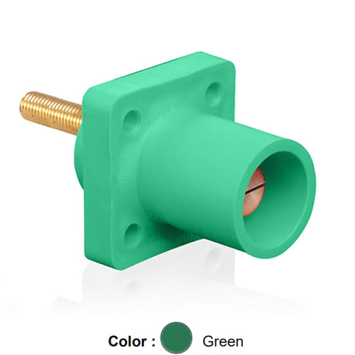 Leviton 16R23-4UG, 16 Series Single Pole Cam-Type Male Panel Mount Receptacle, Industrial Grade, 90-Degree, 1.5'' Length Threaded Stud Termination, #2 - 4/0 AWG, 400 Amp Max, Green