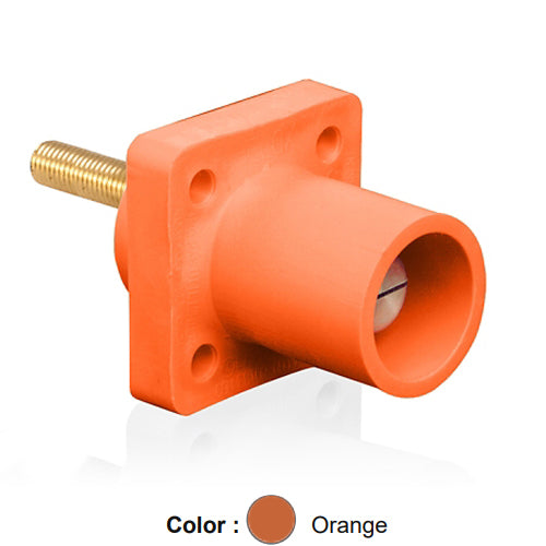 Leviton 16R23-4UO, 16 Series Single Pole Cam-Type Male Panel Mount Receptacle, Industrial Grade, 90-Degree, 1.5'' Length Threaded Stud Termination, #2 - 4/0 AWG, 400 Amp Max, Orange