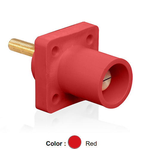 Leviton 16R23-4UR, 16 Series Single Pole Cam-Type Male Panel Mount Receptacle, Industrial Grade, 90-Degree, 1.5'' Length Threaded Stud Termination, #2 - 4/0 AWG, 400 Amp Max, Red