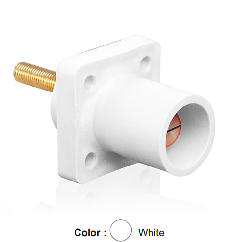 Leviton 16R23-4UW, 16 Series Single Pole Cam-Type Male Panel Mount Receptacle, Industrial Grade, 90-Degree, 1.5'' Length Threaded Stud Termination, #2 - 4/0 AWG, 400 Amp Max, White