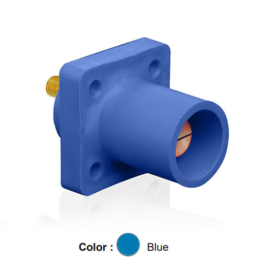 Leviton 16R23-UB, 16 Series Single Pole Cam-Type Male Panel Mount Receptacle, Industrial Grade, 90-Degree, 0.75'' Length Threaded Stud Termination, #2 - 4/0 AWG, 400 Amp Max, Blue