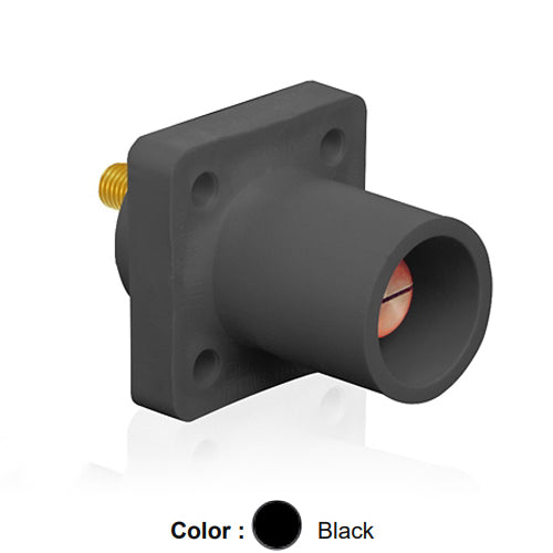 Leviton 16R23-UE, 16 Series Single Pole Cam-Type Male Panel Mount Receptacle, Industrial Grade, 90-Degree, 0.75'' Length Threaded Stud Termination, #2 - 4/0 AWG, 400 Amp Max, Black