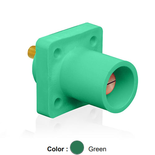 Leviton 16R23-UG, 16 Series Single Pole Cam-Type Male Panel Mount Receptacle, Industrial Grade, 90-Degree, 0.75'' Length Threaded Stud Termination, #2 - 4/0 AWG, 400 Amp Max, Green