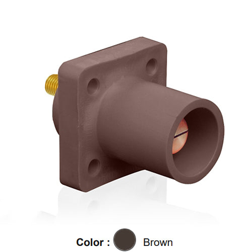 Leviton 16R23-UH, 16 Series Single Pole Cam-Type Male Panel Mount Receptacle, Industrial Grade, 90-Degree, 0.75'' Length Threaded Stud Termination, #2 - 4/0 AWG, 400 Amp Max, Brown
