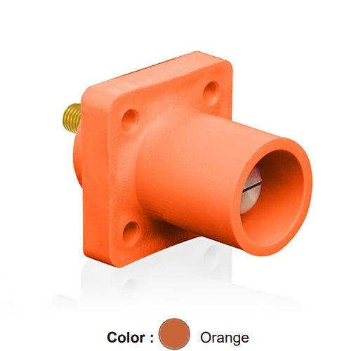 Leviton 16R23-UO, 16 Series Single Pole Cam-Type Male Panel Mount Receptacle, Industrial Grade, 90-Degree, 0.75'' Length Threaded Stud Termination, #2 - 4/0 AWG, 400 Amp Max, Orange