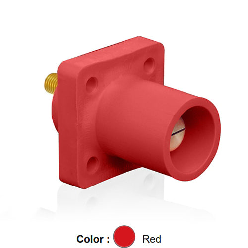 Leviton 16R23-UR, 16 Series Single Pole Cam-Type Male Panel Mount Receptacle, Industrial Grade, 90-Degree, 0.75'' Length Threaded Stud Termination, #2 - 4/0 AWG, 400 Amp Max, Red
