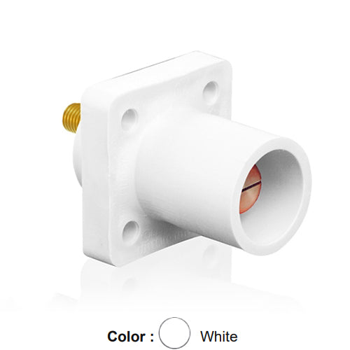 Leviton 16R23-UW, 16 Series Single Pole Cam-Type Male Panel Mount Receptacle, Industrial Grade, 90-Degree, 0.75'' Length Threaded Stud Termination, #2 - 4/0 AWG, 400 Amp Max, White