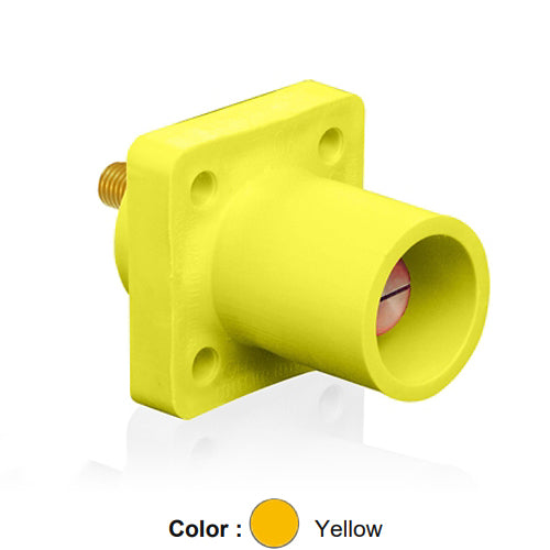 Leviton 16R23-UY, 16 Series Single Pole Cam-Type Male Panel Mount Receptacle, Industrial Grade, 90-Degree, 0.75'' Length Threaded Stud Termination, #2 - 4/0 AWG, 400 Amp Max, Yellow