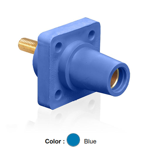 Leviton 16R24-1UB, 16 Series Single Pole Cam-Type Female Panel Mount Receptacle, Industrial Grade, 90-Degree, 1.125'' Length Threaded Stud Termination, #2 - 4/0 AWG, 400 Amp Max, Blue