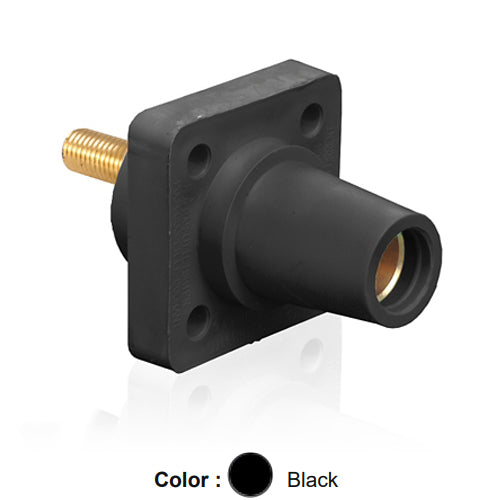 Leviton 16R24-1UE, 16 Series Single Pole Cam-Type Female Panel Mount Receptacle, Industrial Grade, 90-Degree, 1.125'' Length Threaded Stud Termination, #2 - 4/0 AWG, 400 Amp Max, Black