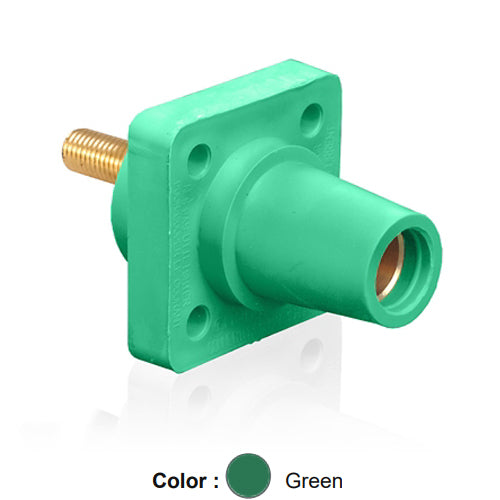 Leviton 16R24-1UG, 16 Series Single Pole Cam-Type Female Panel Mount Receptacle, Industrial Grade, 90-Degree, 1.125'' Length Threaded Stud Termination, #2 - 4/0 AWG, 400 Amp Max, Green