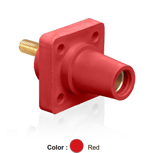 Leviton 16R24-1UR, 16 Series Single Pole Cam-Type Female Panel Mount Receptacle, Industrial Grade, 90-Degree, 1.125'' Length Threaded Stud Termination, #2 - 4/0 AWG, 400 Amp Max, Red