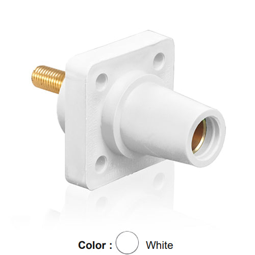 Leviton 16R24-1UW, 16 Series Single Pole Cam-Type Female Panel Mount Receptacle, Industrial Grade, 90-Degree, 1.125'' Length Threaded Stud Termination, #2 - 4/0 AWG, 400 Amp Max, White