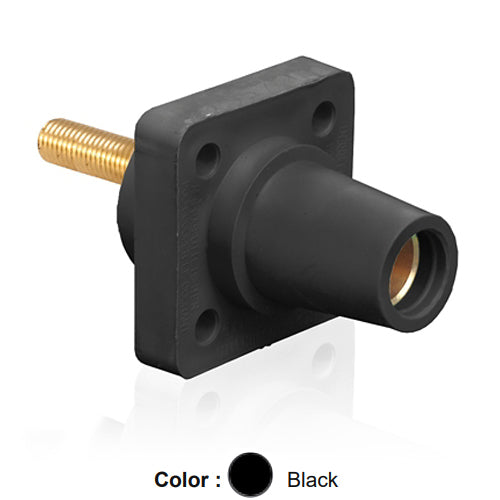 Leviton 16R24-4UE, 16 Series Single Pole Cam-Type Female Panel Mount Receptacle, Industrial Grade, 90-Degree, 1.5'' Length Threaded Stud Termination, #2 - 4/0 AWG, 400 Amp Max, Black