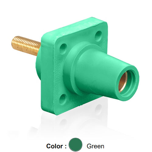 Leviton 16R24-4UG, 16 Series Single Pole Cam-Type Female Panel Mount Receptacle, Industrial Grade, 90-Degree, 1.5'' Length Threaded Stud Termination, #2 - 4/0 AWG, 400 Amp Max, Green