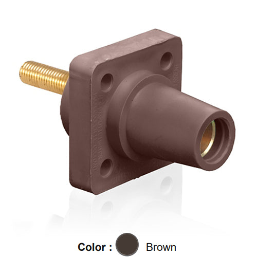 Leviton 16R24-4UH, 16 Series Single Pole Cam-Type Female Panel Mount Receptacle, Industrial Grade, 90-Degree, 1.5'' Length Threaded Stud Termination, #2 - 4/0 AWG, 400 Amp Max, Brown