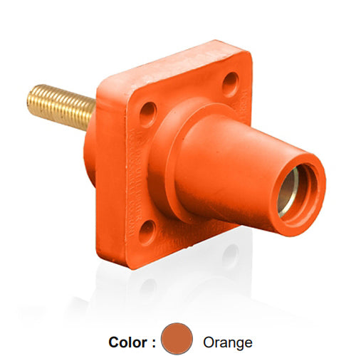Leviton 16R24-4UO, 16 Series Single Pole Cam-Type Female Panel Mount Receptacle, Industrial Grade, 90-Degree, 1.5'' Length Threaded Stud Termination, #2 - 4/0 AWG, 400 Amp Max, Orange