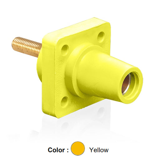 Leviton 16R24-4UY, 16 Series Single Pole Cam-Type Female Panel Mount Receptacle, Industrial Grade, 90-Degree, 1.5'' Length Threaded Stud Termination, #2 - 4/0 AWG, 400 Amp Max, Yellow