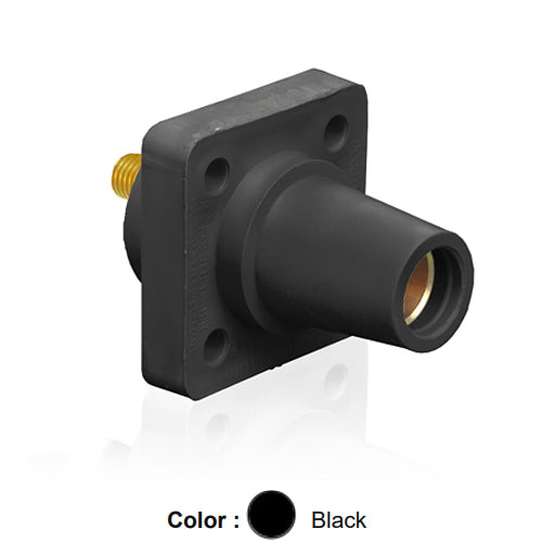 Leviton 16R24-UE, 16 Series Single Pole Cam-Type Female Panel Mount Receptacle, Industrial Grade, 90-Degree, 0.75'' Length Threaded Stud Termination, #2 - 4/0 AWG, 400 Amp Max, Black