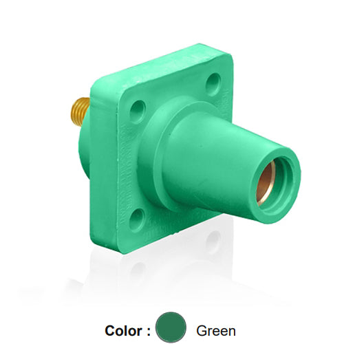Leviton 16R24-UG, 16 Series Single Pole Cam-Type Female Panel Mount Receptacle, Industrial Grade, 90-Degree, 0.75'' Length Threaded Stud Termination, #2 - 4/0 AWG, 400 Amp Max, Green