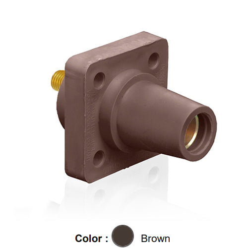 Leviton 16R24-UH, 16 Series Single Pole Cam-Type Female Panel Mount Receptacle, Industrial Grade, 90-Degree, 0.75'' Length Threaded Stud Termination, #2 - 4/0 AWG, 400 Amp Max, Brown