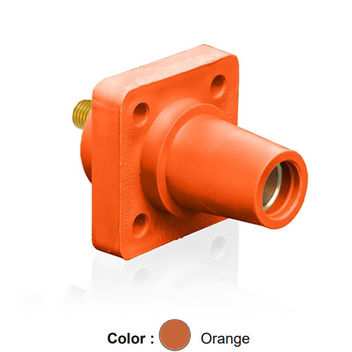 Leviton 16R24-UO, 16 Series Single Pole Cam-Type Female Panel Mount Receptacle, Industrial Grade, 90-Degree, 0.75'' Length Threaded Stud Termination, #2 - 4/0 AWG, 400 Amp Max, Orange