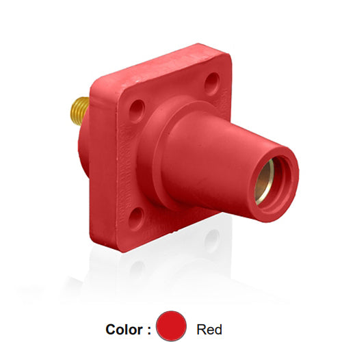 Leviton 16R24-UR, 16 Series Single Pole Cam-Type Female Panel Mount Receptacle, Industrial Grade, 90-Degree, 0.75'' Length Threaded Stud Termination, #2 - 4/0 AWG, 400 Amp Max, Red