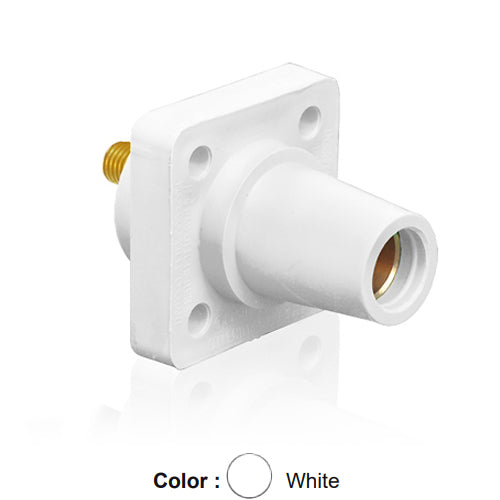 Leviton 16R24-UW, 16 Series Single Pole Cam-Type Female Panel Mount Receptacle, Industrial Grade, 90-Degree, 0.75'' Length Threaded Stud Termination, #2 - 4/0 AWG, 400 Amp Max, White
