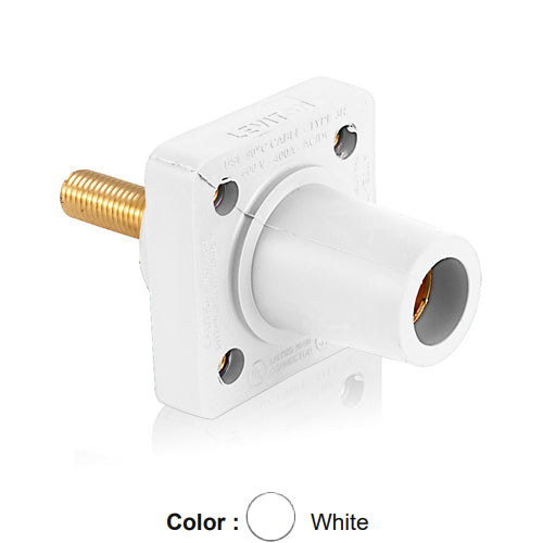 Leviton 16R26-1UW, 16 Series Single Pole Cam-Type Female Panel Mount Receptacle with Self-Clinching Nut, Industrial Grade, 90-Degree, 1.125'' Length Threaded Stud Termination, #2 - 4/0 AWG, 400 Amp Max, White