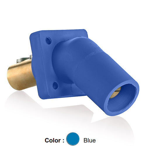 Leviton 16R27-UB, 16 Series Single Pole Cam-Type Male Panel Mount Receptacle, Industrial Grade, 45-Degree, Double Set Screw Termination, 2/0 - 4/0 AWG, 400 Amp Max, Blue