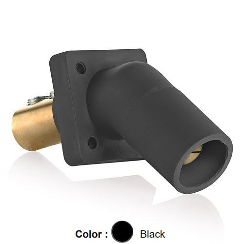 Leviton 16R27-UE, 16 Series Single Pole Cam-Type Male Panel Mount Receptacle, Industrial Grade, 45-Degree, Double Set Screw Termination, 2/0 - 4/0 AWG, 400 Amp Max, Black