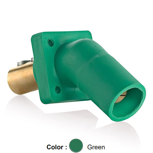 Leviton 16R27-UG, 16 Series Single Pole Cam-Type Male Panel Mount Receptacle, Industrial Grade, 45-Degree, Double Set Screw Termination, 2/0 - 4/0 AWG, 400 Amp Max, Green