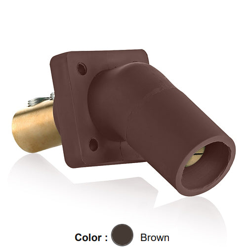 Leviton 16R27-UH, 16 Series Single Pole Cam-Type Male Panel Mount Receptacle, Industrial Grade, 45-Degree, Double Set Screw Termination, 2/0 - 4/0 AWG, 400 Amp Max, Brown