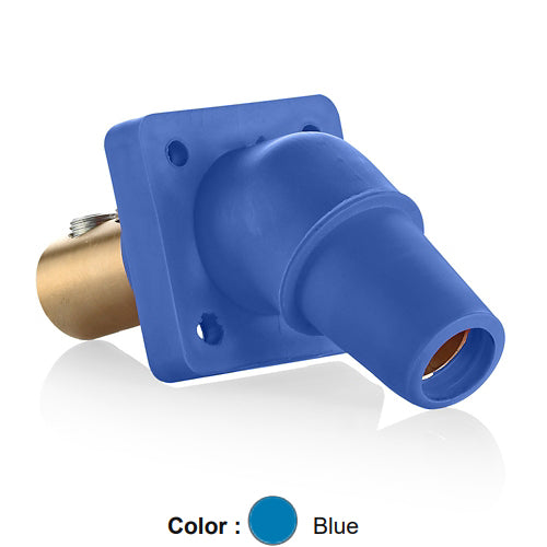 Leviton 16R28-UB, 16 Series Single Pole Cam-Type Female Panel Mount Receptacle, Industrial Grade, 45-Degree, Double Set Screw Termination, 2/0 - 4/0 AWG, 400 Amp Max, Blue