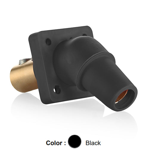 Leviton 16R28-UE, 16 Series Single Pole Cam-Type Female Panel Mount Receptacle, Industrial Grade, 45-Degree, Double Set Screw Termination, 2/0 - 4/0 AWG, 400 Amp Max, Black