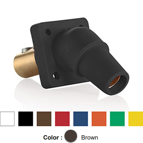 Leviton 16R28-UH, 16 Series Single Pole Cam-Type Female Panel Mount Receptacle, Industrial Grade, 45-Degree, Double Set Screw Termination, 2/0 - 4/0 AWG, 400 Amp Max, Brown