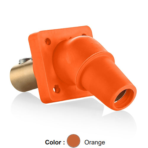 Leviton 16R28-UO, 16 Series Single Pole Cam-Type Female Panel Mount Receptacle, Industrial Grade, 45-Degree, Double Set Screw Termination, 2/0 - 4/0 AWG, 400 Amp Max, Orange