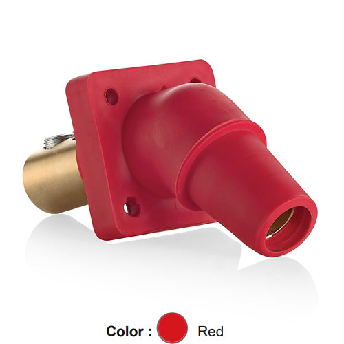 Leviton 16R28-UR 16 Series Single Pole Cam-Type Female Panel Mount Receptacle, Industrial Grade, 45-Degree, Double Set Screw Termination, 2/0 - 4/0 AWG, 400 Amp Max, Red