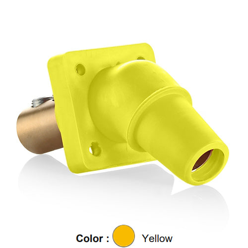 Leviton 16R28-UY, 16 Series Single Pole Cam-Type Female Panel Mount Receptacle, Industrial Grade, 45-Degree, Double Set Screw Termination, 2/0 - 4/0 AWG, 400 Amp Max, Yellow