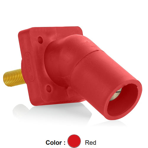 Leviton 16R29-1UR, 16 Series Single Pole Cam-Type Male Panel Mount Receptacle, Industrial Grade, 45-Degree, 1.125'' Length Threaded Stud Termination, #2 - 4/0 AWG, 400 Amp Max, Red