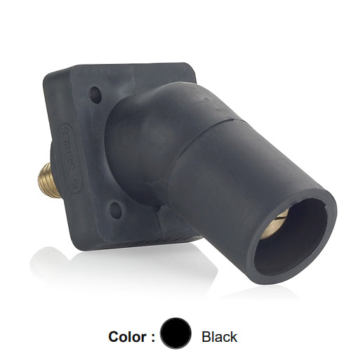 Leviton 16R29-UE, 16 Series Single Pole Cam-Type Male Panel Mount Receptacle, Industrial Grade, 45-Degree, 0.75'' Length Threaded Stud Termination, #2 - 4/0 AWG, 400 Amp Max, Black