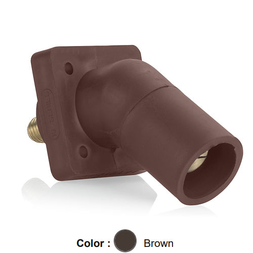 Leviton 16R29-UH, 16 Series Single Pole Cam-Type Male Panel Mount Receptacle, Industrial Grade, 45-Degree, 0.75'' Length Threaded Stud Termination, #2 - 4/0 AWG, 400 Amp Max, Brown
