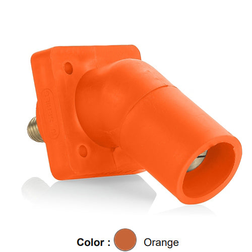 Leviton 16R29-UO, 16 Series Single Pole Cam-Type Male Panel Mount Receptacle, Industrial Grade, 45-Degree, 0.75'' Length Threaded Stud Termination, #2 - 4/0 AWG, 400 Amp Max, Orange